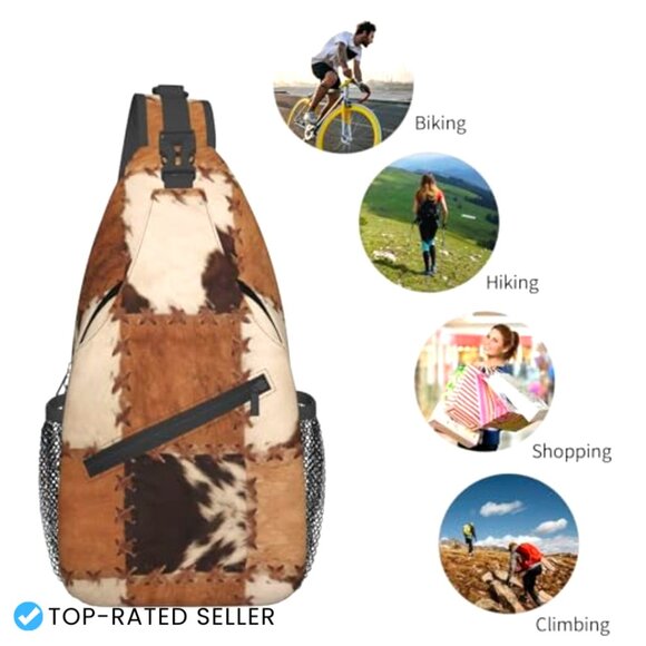 Cow Print Sling Backpack Crossbody Daypack Adjustable Strap Casual Travel Gym main image 4